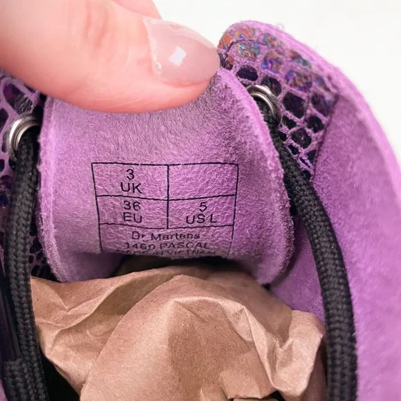 NWOB Dr. Martens Purple Metallic 1460 Pascal Snake Lace Up Boots Women's Size 5 - Picture 12 of 12